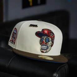 SUGAR SKULL ANAHEIM ANGELS MLB CHROME WHITE BLUE UV / NEW ERA 59FIFTY FITTED CAP