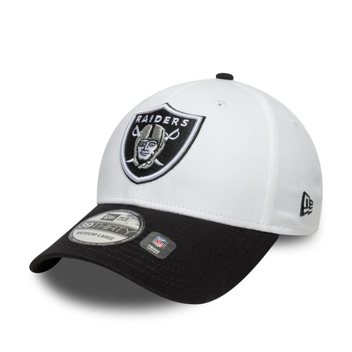 LAS VEGAS RAIDERS NFL CAP WHITE / BLACK UV NEW ERA 39THIRTY 3 LAS VEGAS RAIDERS NFL CAP WHITE / BLACK UV NEW ERA 39THIRTY